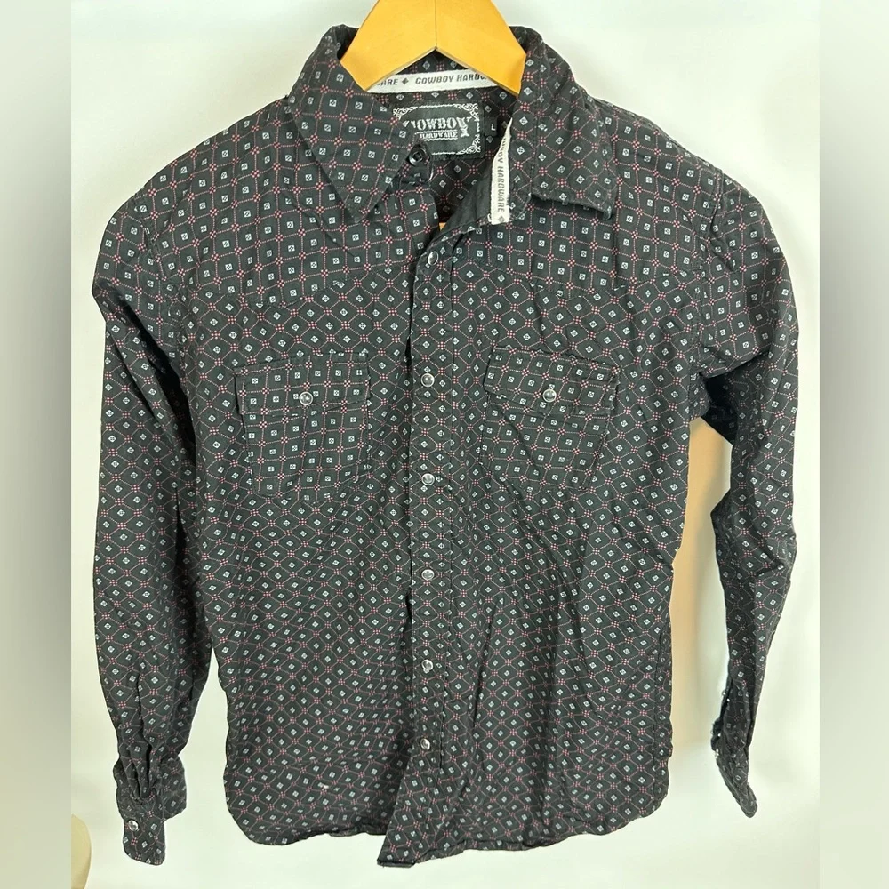 Cowboy Hardware Youth Large Western Snap Button Down Top Black Pearl‎ Snaps